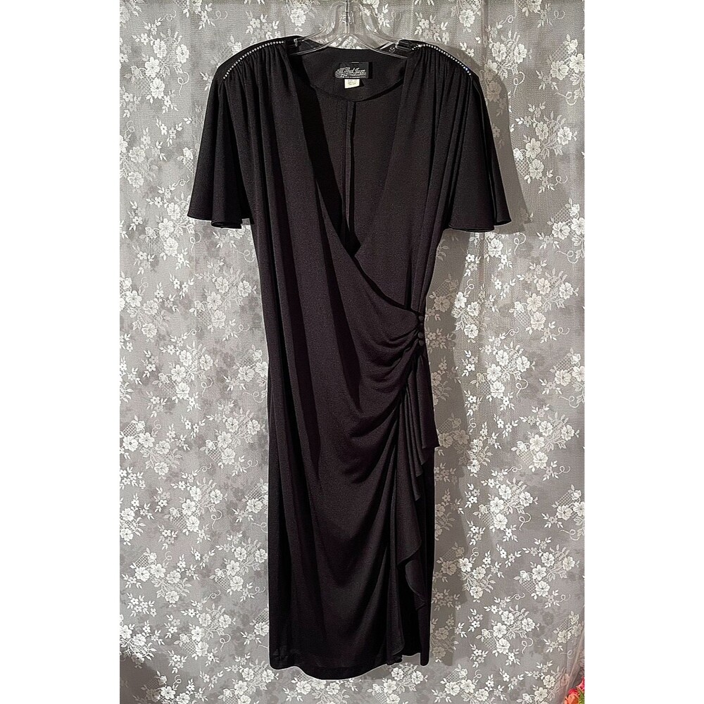 Vintage 80s Black Draped Cocktail Dress Size Medium 40s Style Vamp Goth Evening